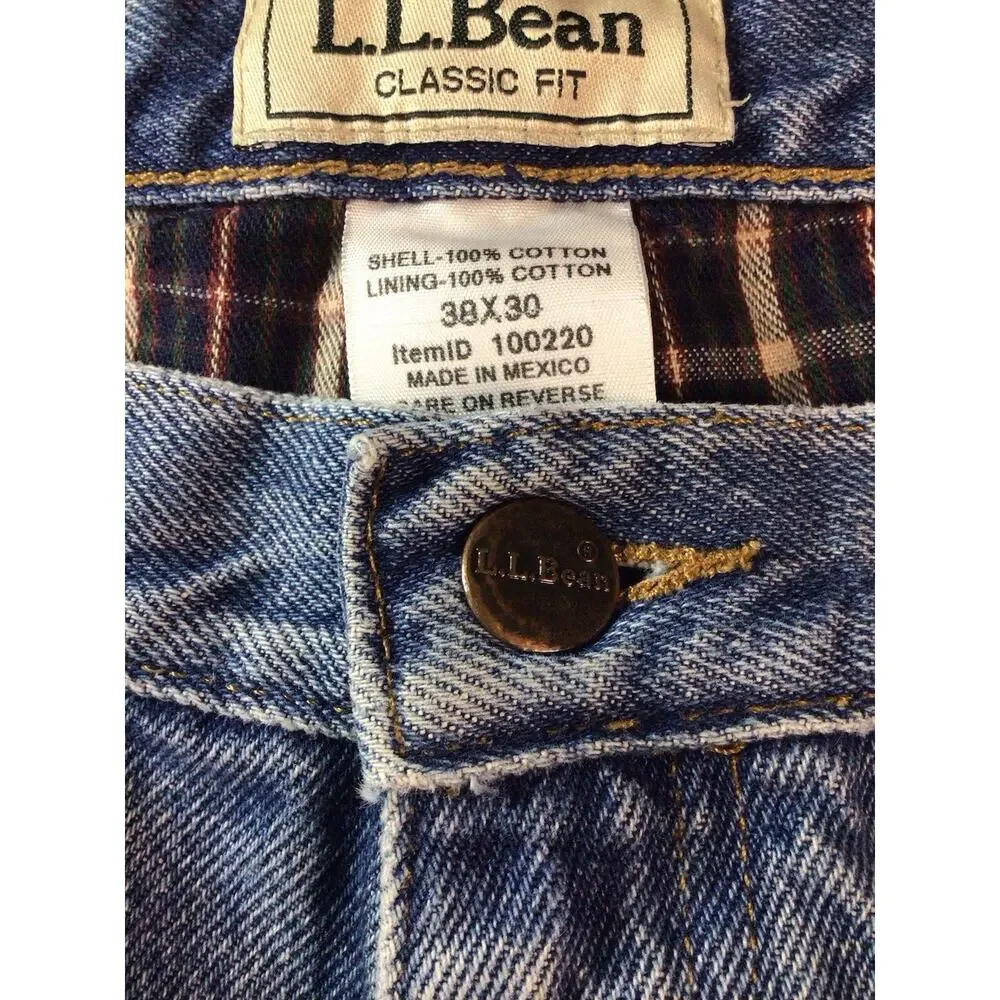 Vintage LL Bean Classic Fit Jeans Mens 38x30 Blue Denim Flannel Lined